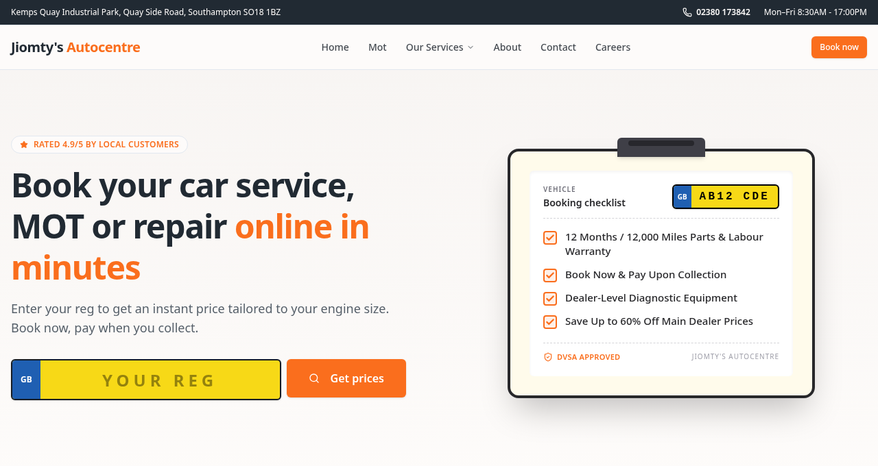 Jiomtys Auto Centres customer website