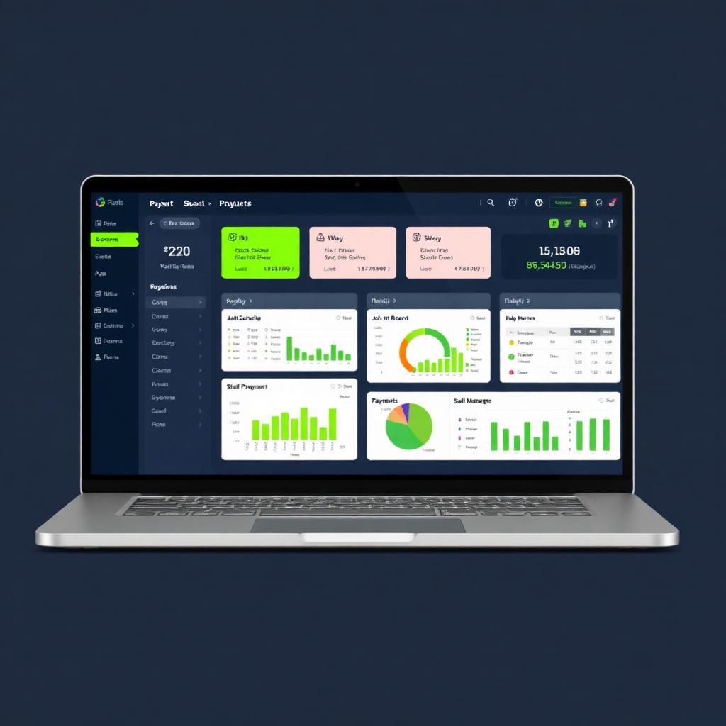 Business management platform dashboard with jobs, staff, payments and reporting