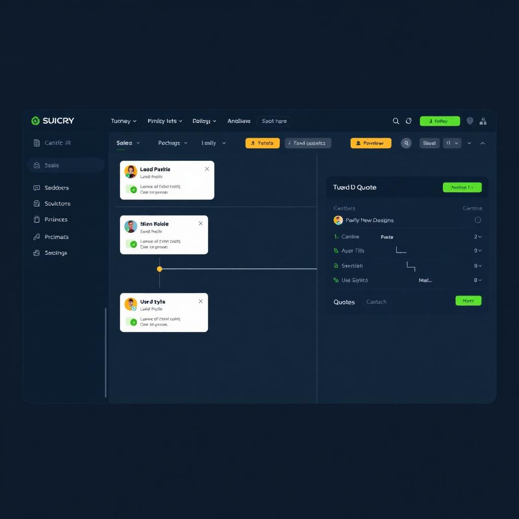 CRM sales pipeline with lead cards, follow-ups and quotes