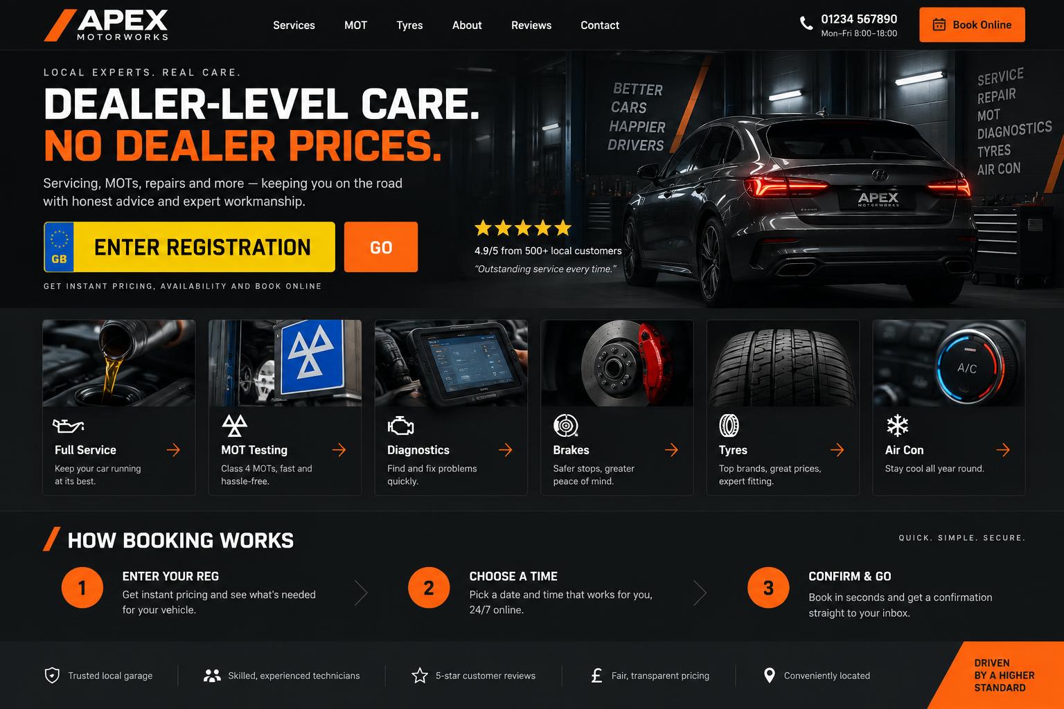 Design concept: local garage website with online booking