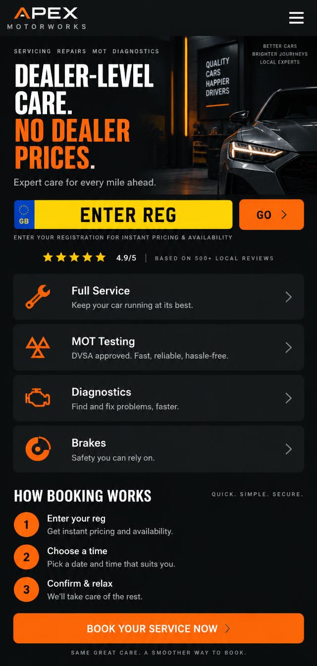 Design concept: garage booking website on a phone